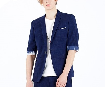 Popular Polyester Blue Tie-Dye Edge Short Sleeve Mens Blazer